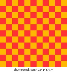 Red and yellow checkered background. Christmas and new year chess cage. Chess pattern. Chess cage. Traditional chess background. Seamless texture. Vector illustration