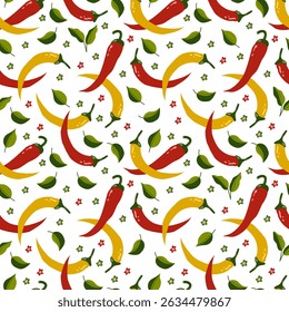 red yellow chili peppers seamless pattern hot