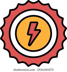 A red and yellow circle with a lightning bolt in the center. The circle is surrounded by a red rim