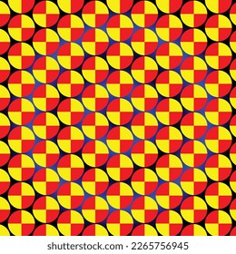 Red and yellow circle on black and blue gradient background.