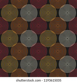 red and yellow circle wireframe seamless pattern on black