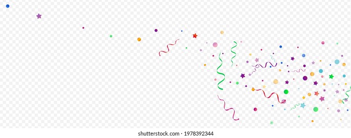 Red and Yellow Circles Flying Vector Panoramic Transparent Background. Fun Star Branch. Serpentine Party Plant. Colored Isolated Illustration.