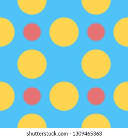 Red and yellow circles seamless pattern on a light blue background. Vector, eps10