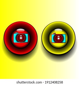 icono de la cámara de estilo circular rojo y amarillo, con fines web o de ilustración
