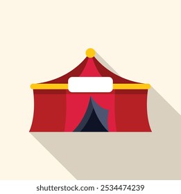 Red and yellow circus tent with empty banner for text placement flat design icon with long shadow on a light background