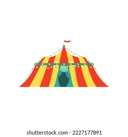Ilustración vectorial de carpa de circo rojo y amarillo. Cúpula de circo para parque de atracciones, feria o evento aislado de fondo blanco. Circo, festival, concepto de entretenimiento
