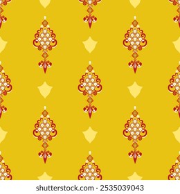 Red and yellow classic damask seamless pattern: vector illustration for elegant textile design, carpet, curtains, and clothing.

