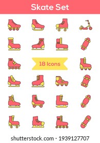 Red And Yellow Color Set of Skate Icon In Flat Style.