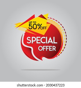 Red and yellow color special offer tag, vector banner