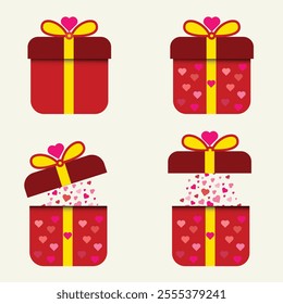 Red and yellow  color Valentine's Day  present  surprise  gift box set with ribbon for valentine present  gift