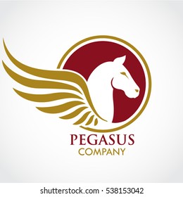 red yellow color winged horse pegasus negative shape logo