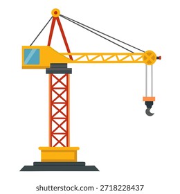 Guindaste de construção vermelho e amarelo. Ilustração isolada de vetor no plano de fundo branco