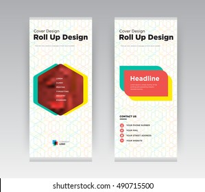 Red & yellow Creative Abstract hectogram Shapes Business Roll Up Banner Stand brochure flyer flat design template with new trend concept. Cover presentation. Corporate identity. Layout. Stock vector