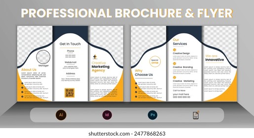 Red and Yellow Creative Trifold Brochure Design Vector