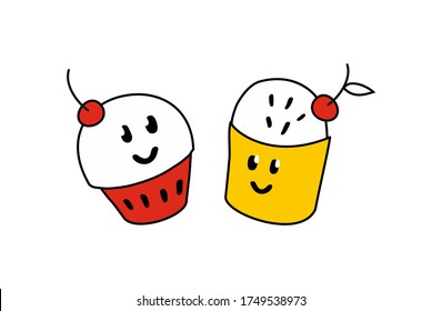 Red and yellow cupcake with smiles. 