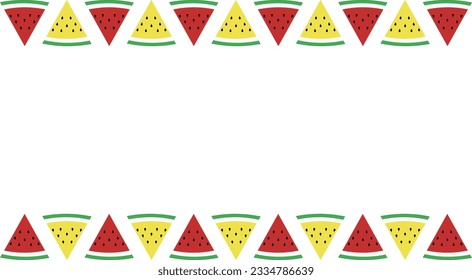 It is a red and yellow cut watermelon line pattern material.