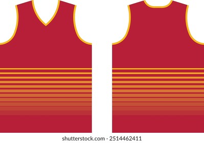 Red yellow design singlet basketball t shirts.