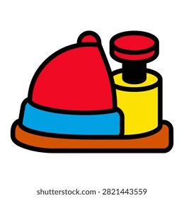 Red and yellow detonator plunger icon isolated on white background