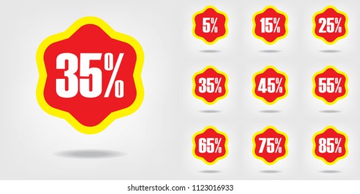 Red and Yellow Discount Tag Set. Bubble, Cloud, Offer Price Label. Discount Sticker set. Vector Illustration. 