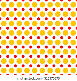 Red yellow dotted, polka dot background. Vector illustration.