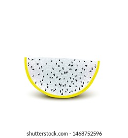 Red yellow dragon fruit, whole fruit and half. Tropical fruits for healthy lifestyle. Realistic 3d Design Element For Web Or Print Packaging. Vector Illustration. 