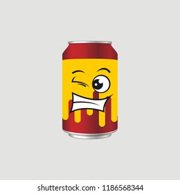 Red yellow drink can with expression, vector illustration