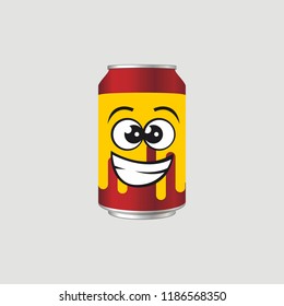 Red yellow drink can with expression, vector illustration