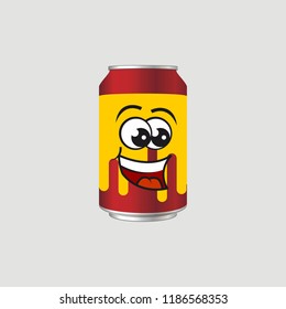 Red yellow drink can with expression, vector illustration