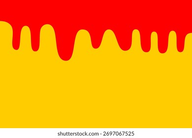 Fondo de pintura goteante rojo y amarillo. Abstractas diseño de flujo de líquido colorido para Anuncio, póster o embalaje. Concepto de color ketchup y mostaza brillante.