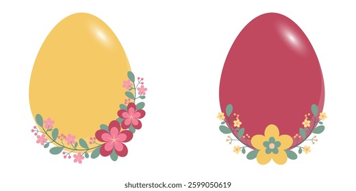 Red And Yellow Eggs With Flower And Leaf Decoration