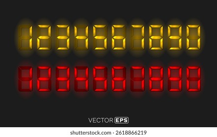 Red and yellow electronic numbers on a black background. Vector illustration 