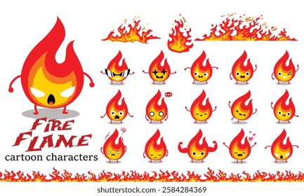 Red yellow fire flame cartoon characters vectors set.	