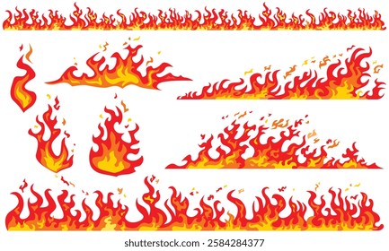 Red and yellow fire flame vectors set .	