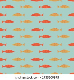 red and yellow fish seamless vector pattern