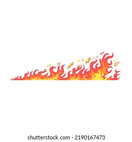 Red and yellow flame. Hot fire, blazing, burning, wildfire, bonfire, igniting, campfire, spread. Vector illustration for warning, danger, accident, fireplace