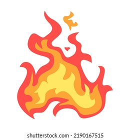 Red and yellow flame. Hot fire burning, wildfire, bonfire, igniting, campfire, spread. Vector illustration for warning, danger, accident, fireplace