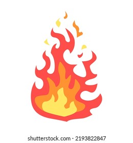 Red and yellow flame. Hot fire bonfire, igniting, campfire, spread. Vector illustration for warning, danger, accident, fireplace