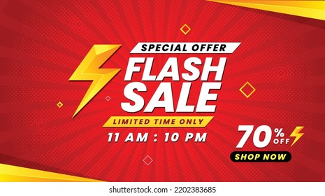 red and yellow flash sale banner template in modern and dynamic style for web, e-commerce, product promotion and event needs