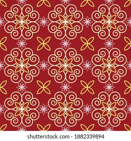 Red Yellow Floral Seamless Vector Pattern
