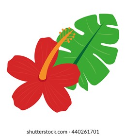 red and yellow flower with green tree leaves over isolated background,vector illustration