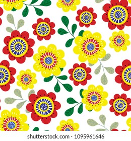 red and yellow flower seamless pattern. 