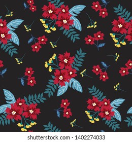 red and yellow flower seamless pattern
