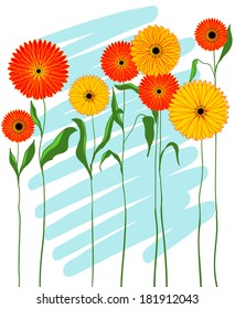 Red and yellow flowers background