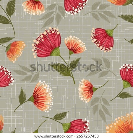 Red and yellow flowers seamless pattern for fabric textile wallpaper fashion print design background.