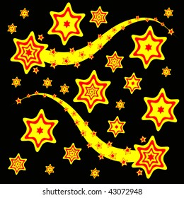 Fundo funky vermelho e amarelo com estrelas em uma base preta