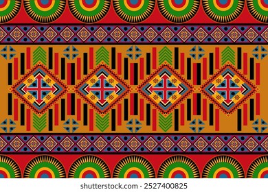 Red and yellow Geometric Ethnic traditional seamless, Aztec, Tribal, Native American Indian, Pattern design for carpet, wrap, decorative illustion