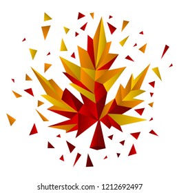 red and yellow Geometric maple leaf with particles