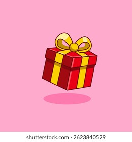 Red and Yellow Gift Box with Ribbon and Vector Illustration Cartoon Design