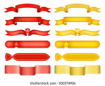 Red and yellow glossy ribbon vector banners set