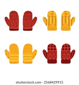 Red and yellow gloves hand drawn with pattern